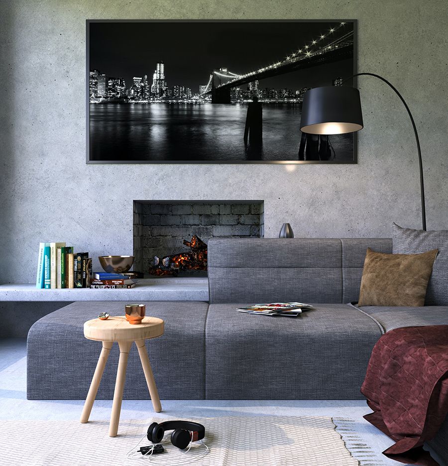 Wohnzimmerwand in trendiger Betonoptik